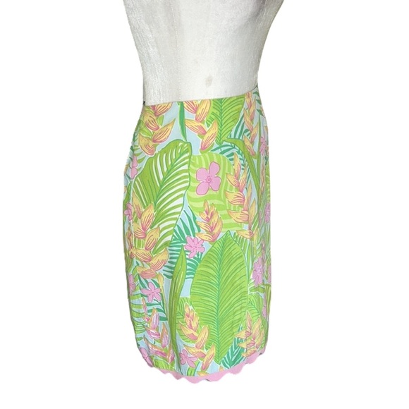 Lilly Pulitzer Vintage Cynthia Botanical Garden Pink Green Scallop Mini Skirt  8 - Picture 4 of 11